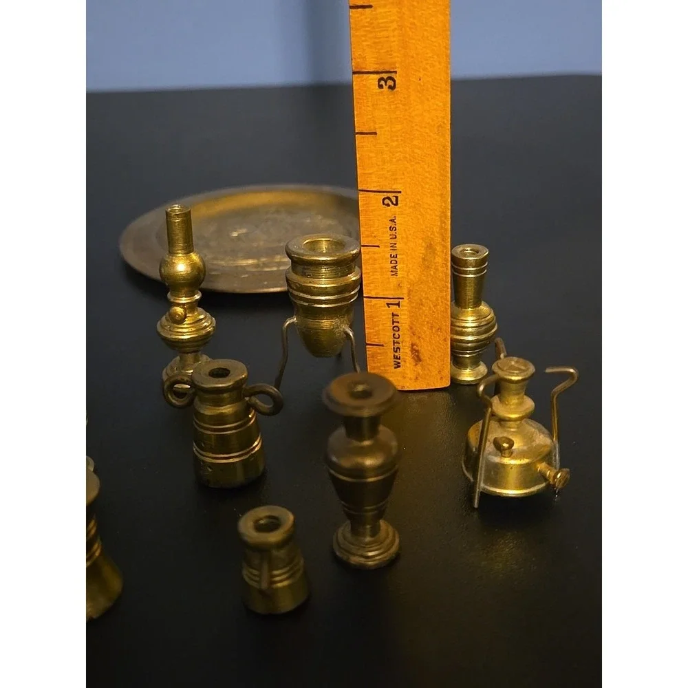 Vintage BRASS LOT 12 PIECES Dollhouse Miniature Vases Cup Urn Candlestick Hookah